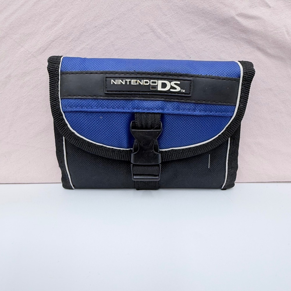 Nintendo DS Travel Case Blue Black Nylon Buckle Closure Handheld Organizer Bag